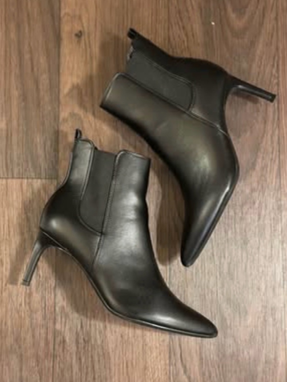 Calvin Klein Black Leather Pointed Ankle Booties